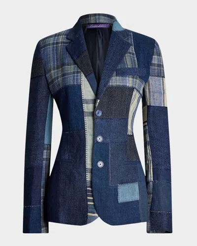Ralph Lauren Skye Multi Patchwork Single-breasted Jacket In Blue