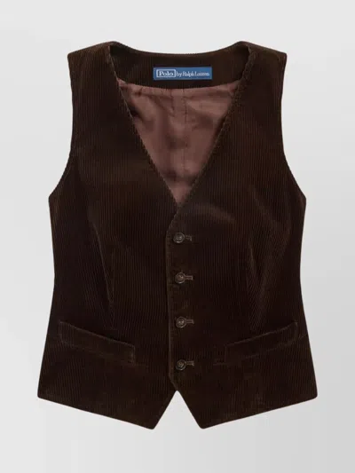 Ralph Lauren Sleeveless Corduroy Top V-neck In Brown