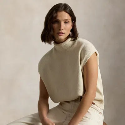 Polo Ralph Lauren Sleeveless Cotton Turtleneck Sweater In Cream In Brown
