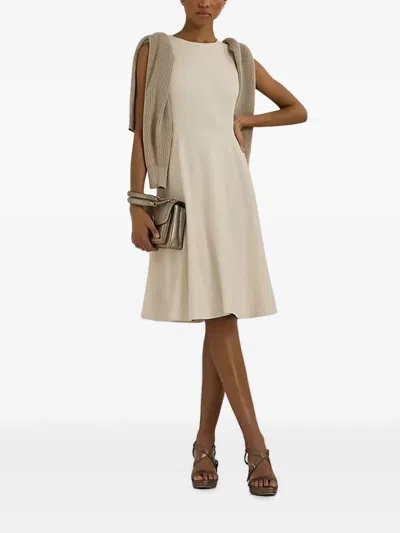 Ralph Lauren Sleeveless Flared Dress In Winter Cream