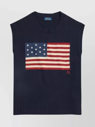 RALPH LAUREN SLEEVELESS WOOL VEST WITH CREW NECK AND RIBBING