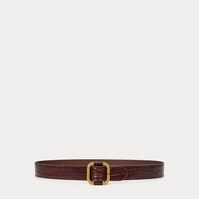 Ralph Lauren Slide-buckle Croc-embossed Leather Belt In Dark Mahogany In Orange