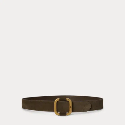 Ralph Lauren Slide-buckle Suede Belt In Botanic Green In Black