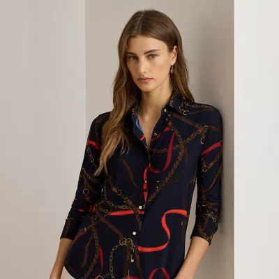 Ralph Lauren Slim Fit Belting-print Jersey Shirt In Navy Multi In Blue
