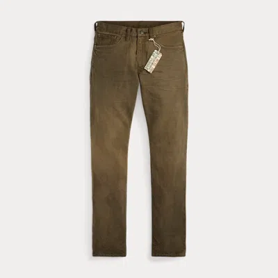 Ralph Lauren Slim Fit Distressed Brown Jean In Distressed Brown Wash In Green