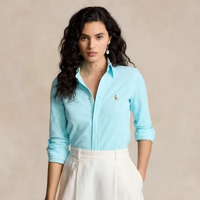 Ralph Lauren Slim Fit Knit Cotton Oxford Shirt In Turquoise Nova