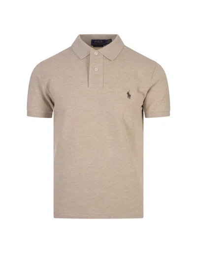 Ralph Lauren Slim-fit Polo Shirt In Beige Piqué In Brown