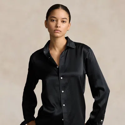 Polo Ralph Lauren Slim Fit Silk Shirt In Polo Black In Blue