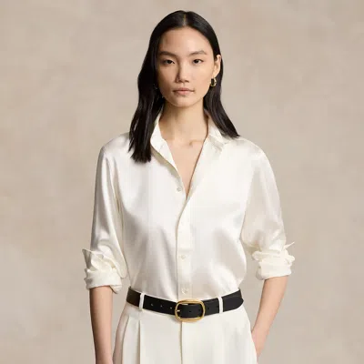 Polo Ralph Lauren Slim Fit Silk Shirt In Trophy Cream In Neutral