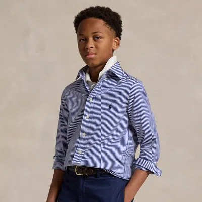 Ralph Lauren Kids' Slim Fit Striped Cotton Dress Shirt In Navy Multi In Blue