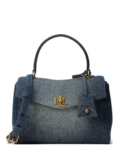 Ralph Lauren Small Farrah Leather-trim Denim Tote Bag In Blue