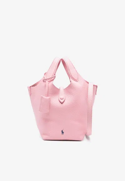 Ralph Lauren Small Play Pebbled Leather Tote Bag In Pink