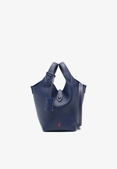 Ralph Lauren Small Polo Play Leather Tote Bag In Blue