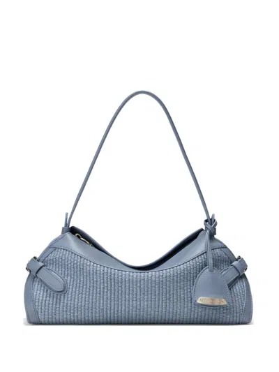 Ralph Lauren Small Raffia Shoulder Bag In Blue