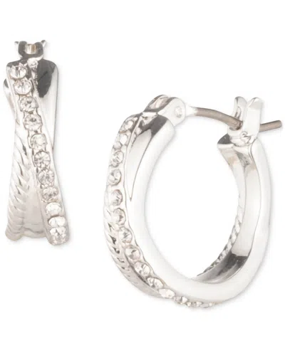 Ralph Lauren Silver-tone Small Pave & Rope Chain Twist Hoop Earrings, 0.6" In White