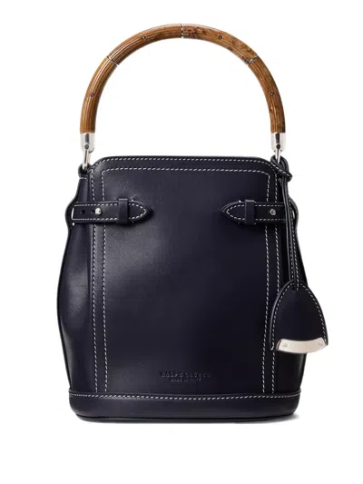 Ralph Lauren Small Wood-handle Leather Bucket Bag In Blue