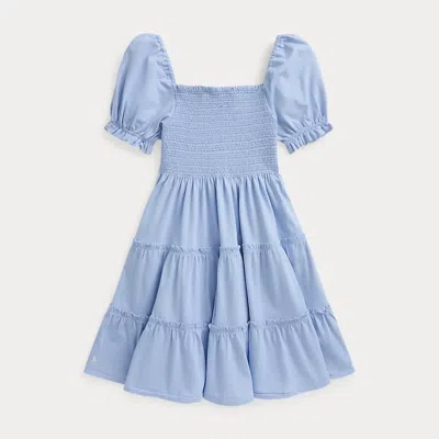Ralph Lauren Kids' Smocked Cotton Jersey Dress In Blue