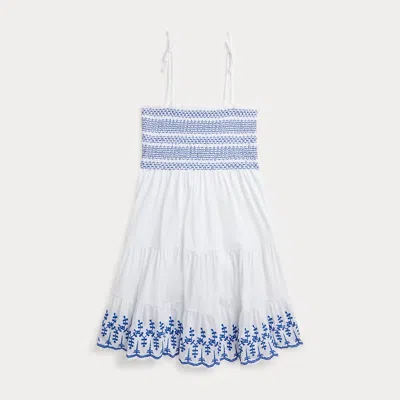 Ralph Lauren Kids' Smocked Eyelet Cotton Jersey Dress In White