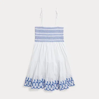 Polo Ralph Lauren Kids' Smocked Eyelet Cotton Jersey Dress In White