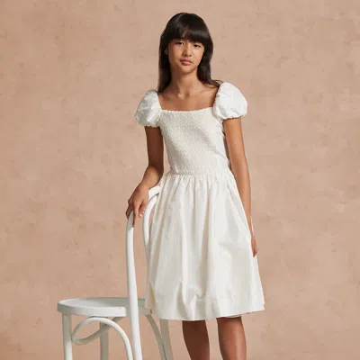 Ralph Lauren Kids' Smocked Mulberry Silk Dress In Nevis In White