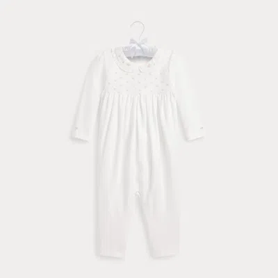 Polo Ralph Lauren Babies' Smocked Organic Cotton Coverall In White