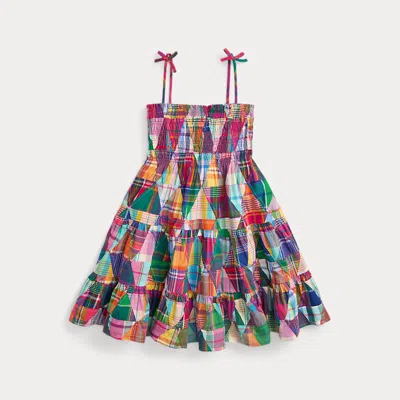 Ralph Lauren Kids' Smocked Patchwork Cotton Madras Dress In Multi