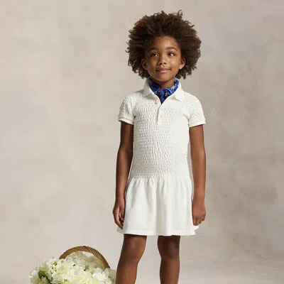 Ralph Lauren Kids' Smocked Stretch Mesh Polo Dress In White