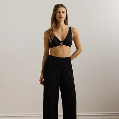 Ralph Lauren Smocked Wide-leg Pant In Black