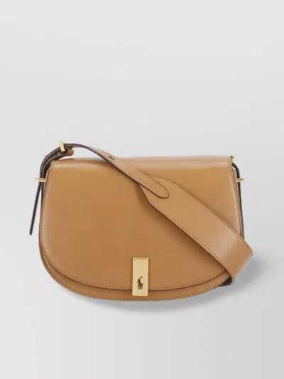 Ralph Lauren Smooth Leather Shoulder Bag With Adjustable Strap In Nude