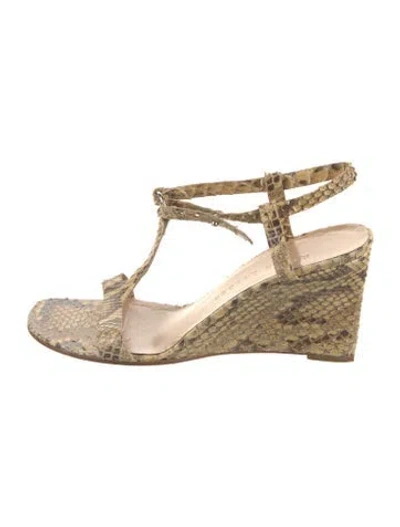 Pre-owned Ralph Lauren Snakeskin Animal Print T-strap Sandals In Neutral