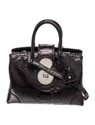 Pre-owned Ralph Lauren Snakeskin Top Handle Bag 33 In Black