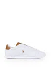 RALPH LAUREN WHITE BROWN LEATHER SNEAKER WITH LOGO