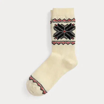 Ralph Lauren Snowflake Border Crew Socks In Neutral