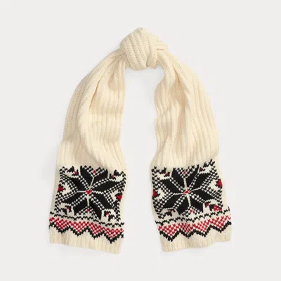 Ralph Lauren Snowflake-motif Wool Scarf In Neutral