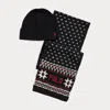 Ralph Lauren Snowflake Scarf & Beanie Gift Set In Gray