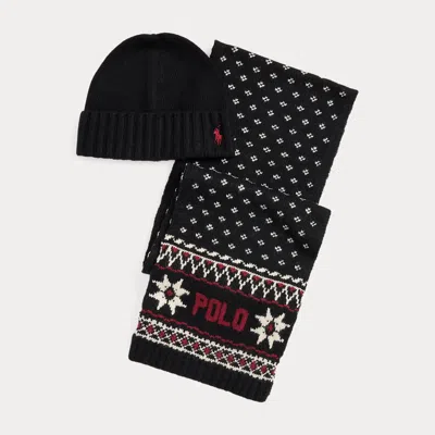 Ralph Lauren Snowflake Scarf & Beanie Gift Set In Gray