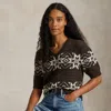 Ralph Lauren Snowflake V-neck Short-sleeve Sweater In Black
