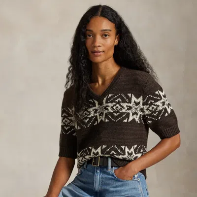 Ralph Lauren Snowflake V-neck Short-sleeve Sweater In Black