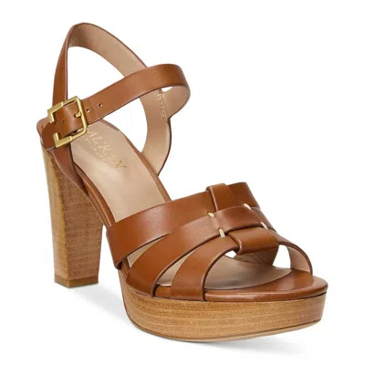Ralph Lauren Soffia Sandals Womens Us 11 Brown Leather Block Heel Gbnc685
