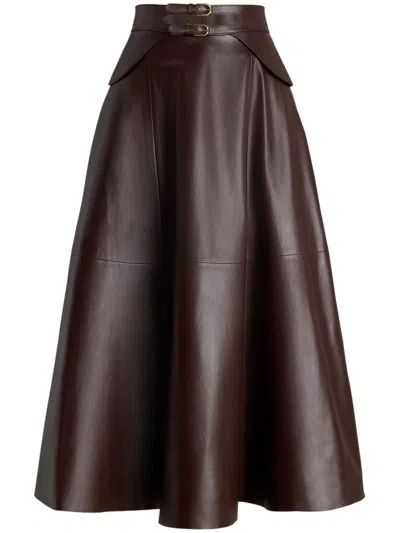 Ralph Lauren Soft Leather Midi-skirt In Mocha