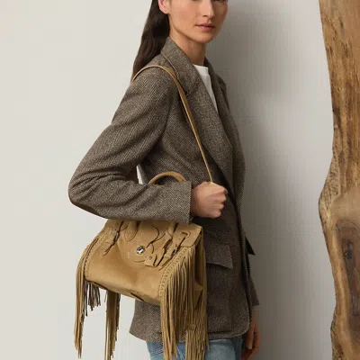 Ralph Lauren Soft Ricky 27 Fringe-trim Calf-suede Bag In Brown