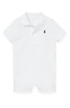 Ralph Lauren Babies'  Solid Cotton Interlock Polo Romper In White
