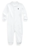 Ralph Lauren Solid Cotton Interlock Polo Romper In White