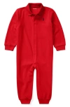 Ralph Lauren Babies'  Solid Cotton Interlock Polo Romper In Red