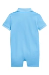 Ralph Lauren Babies'  Solid Cotton Interlock Polo Romper In Blue