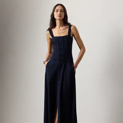 Ralph Lauren Sophee Button-front Sleeveless Midi Day Dress In Blue