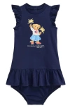 Ralph Lauren Sparkler Bear Tiered Cotton Graphic Dress & Bloomers