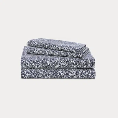 Ralph Lauren Spencer Sateen Leaf Sheet Set In Navy In Blue
