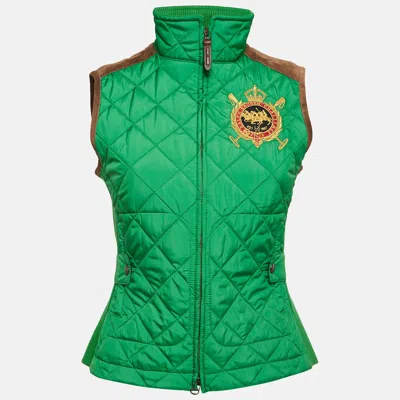 Pre-owned Ralph Lauren Sport Green Embroidered Suede Trim Synthetic Quilted Vest S