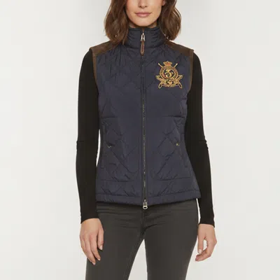 Pre-owned Ralph Lauren Sport Navy Blue Quilted Synthetic Suede Trim Vest S